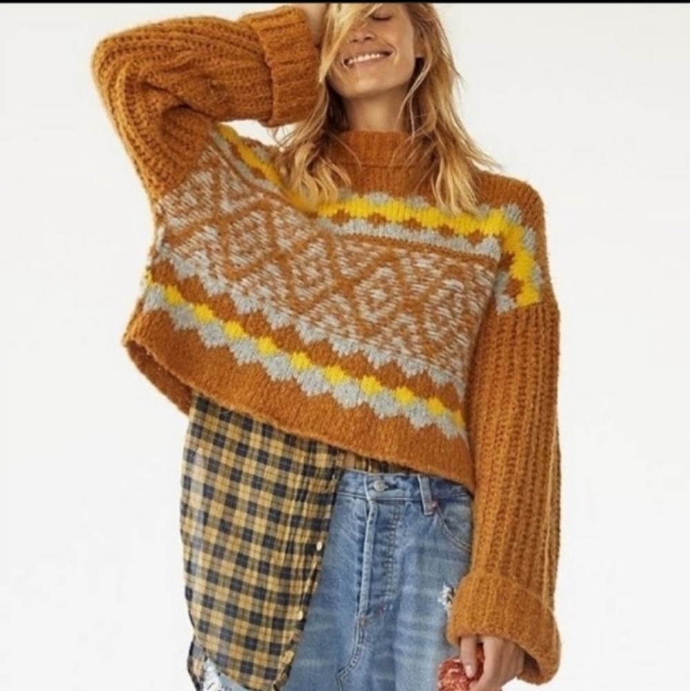 NWT Free People Alpine Oversized Sweater Cinnamon Toast Large Wool Alpaca Blend